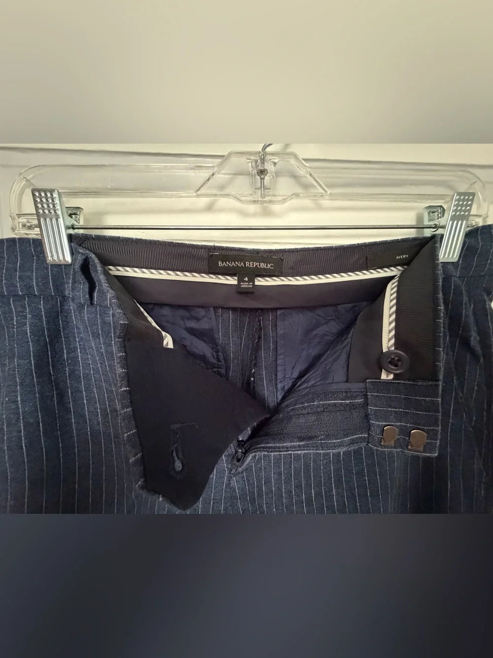 Banana Republic Navy Pinstripe Linen Dress Pants